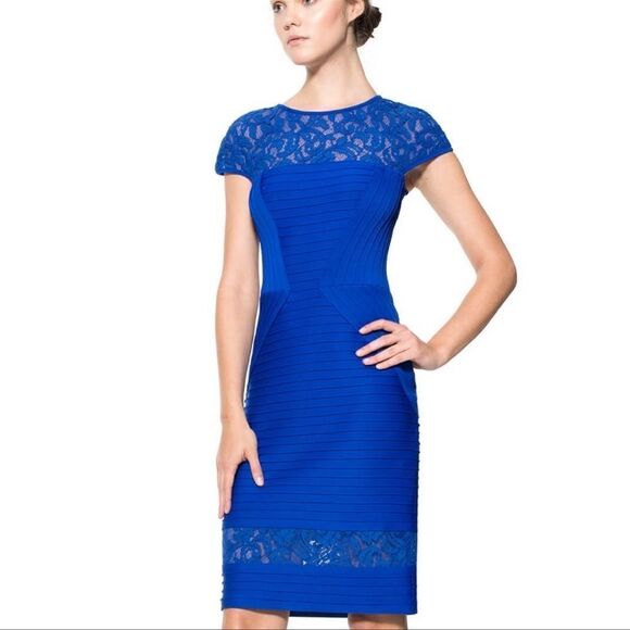 Tadashi Shoji Pintuck Paneled Sheath Dress in Royal Blue M - Picture 1 of 10